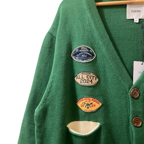 Free People Found Cardigan Retro Pine Green Varsity Knit Button Sweater XS - Picture 7 of 16